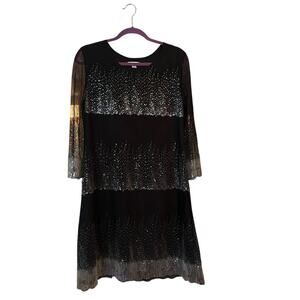 Garnet Hill Cocktail Dress Black Silver Sequins 8 A-line Sparkly Holiday Party